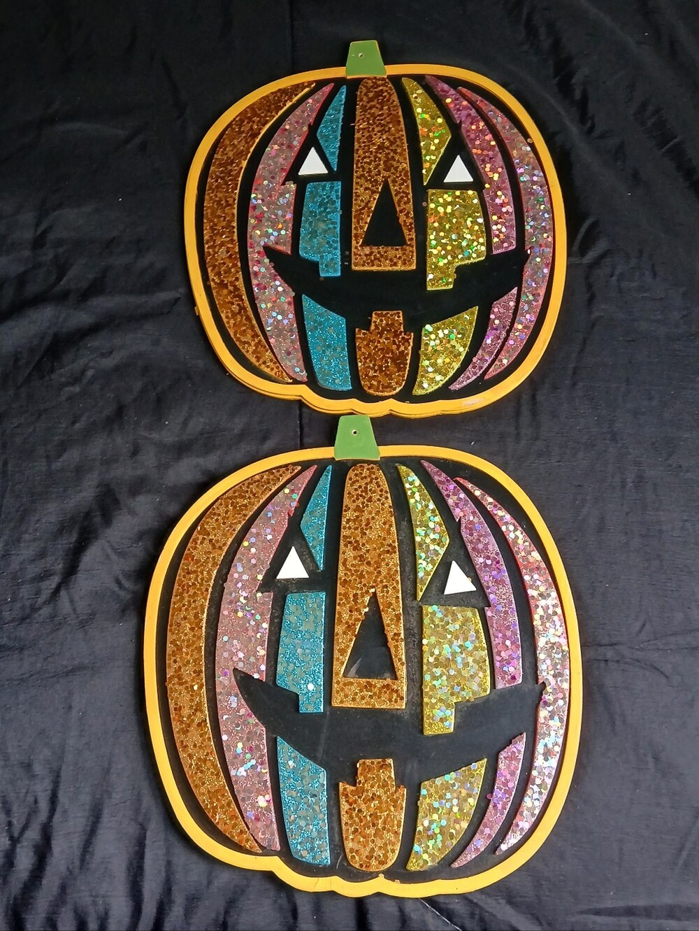 Halloween Glitter Pumpkin Wall Decor - Multicolor Lot Of 2
